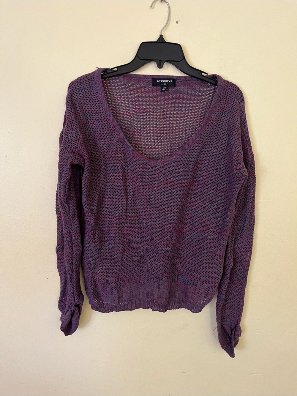 Bycorpus Women's Purple Open-Knit V-Neck Sweater Size Medium